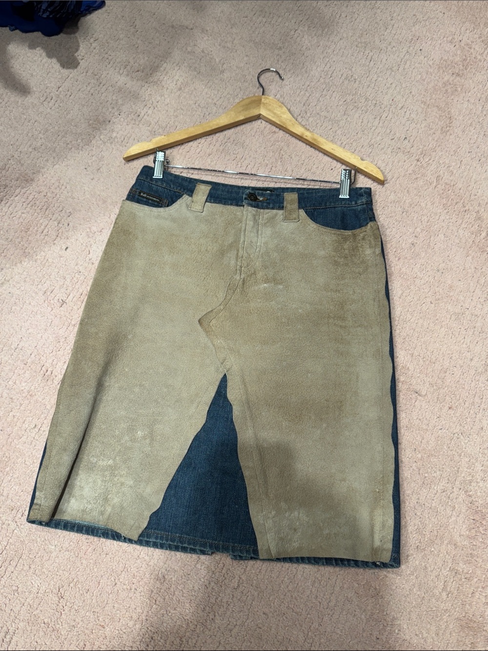 D&G Dolce & Gabbana denim and suede midi skirt - size Italian 42 or US 28